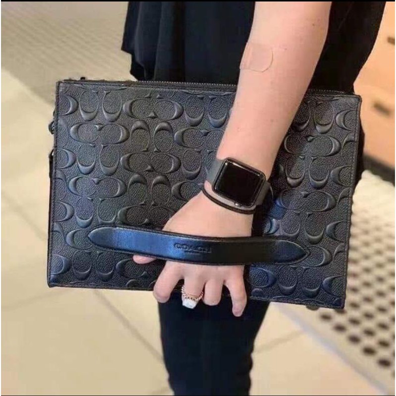 COACH POUCH MEN BLACK EMBOSSED