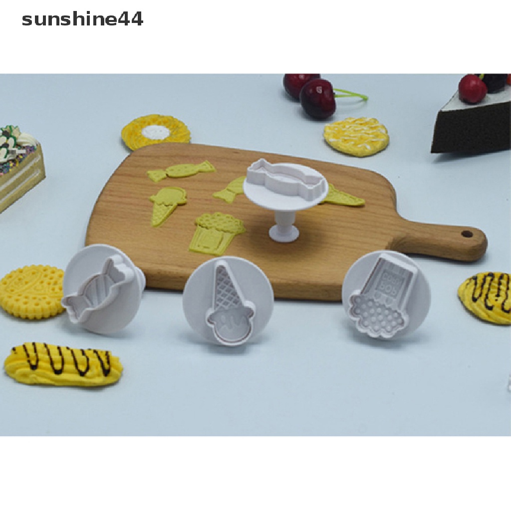 Sunshine 4pcs / Set Cetakan Pemotong Es Krim / Cookies / Popcorn / Permen Dengan Plunger