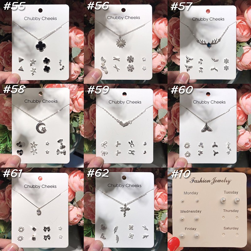 [ACKER] 18-Jenis Hati Bintang Feather Fashion Korea Anting Pejantan + Kalung Set Perhiasan Stainless Steel Untuk Wanita