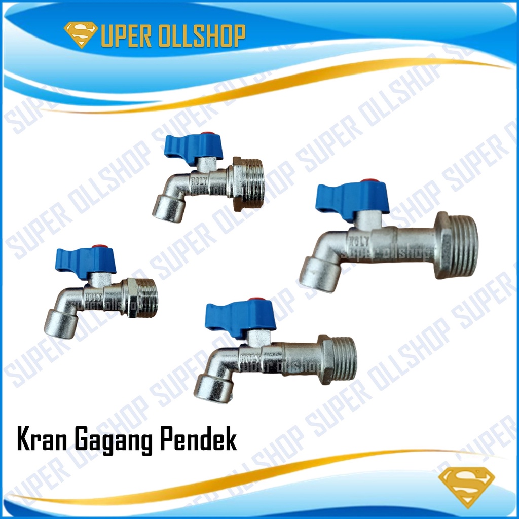 Kran Air Keran Gagang Biru Pendek Model Onda 1/2&quot; 3/4&quot; Inch Kran Tembok Taman Kamar mandi Engkol