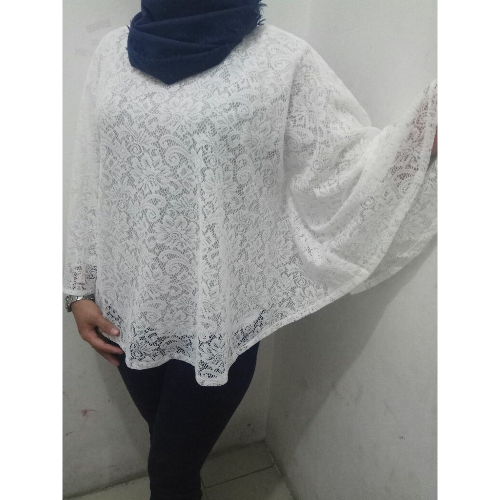 Baju Atasan Wanita blouse brokat import - Putih