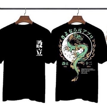 Fourfashion Kaos Pria Kaos Distro YIN YANG NAGA HIJAU Kanji Black FN444