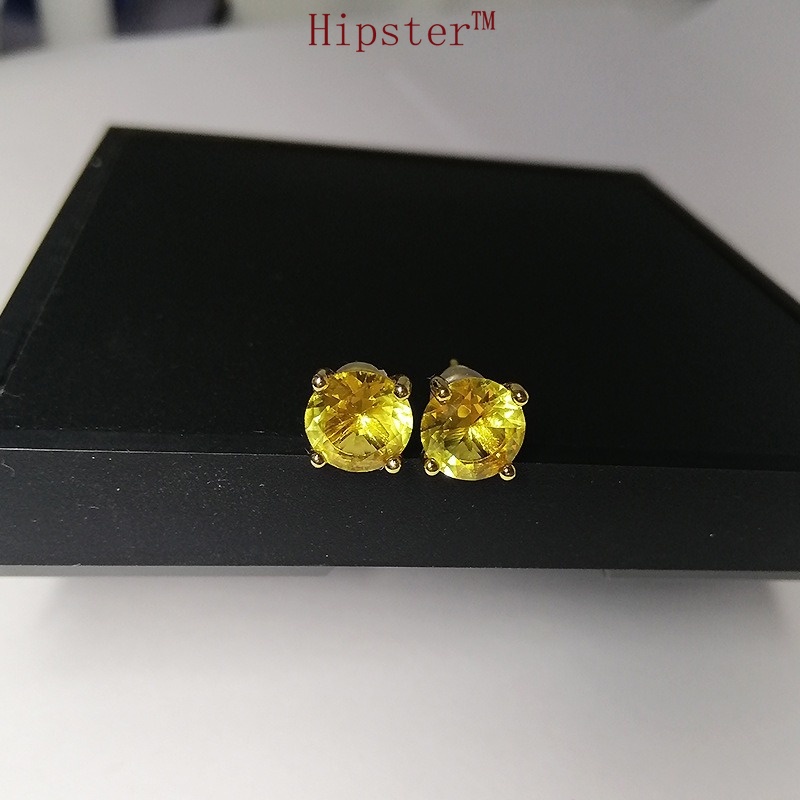 New Retro Simple, Temperamental and Personalized Natural Citrine Stud Earrings