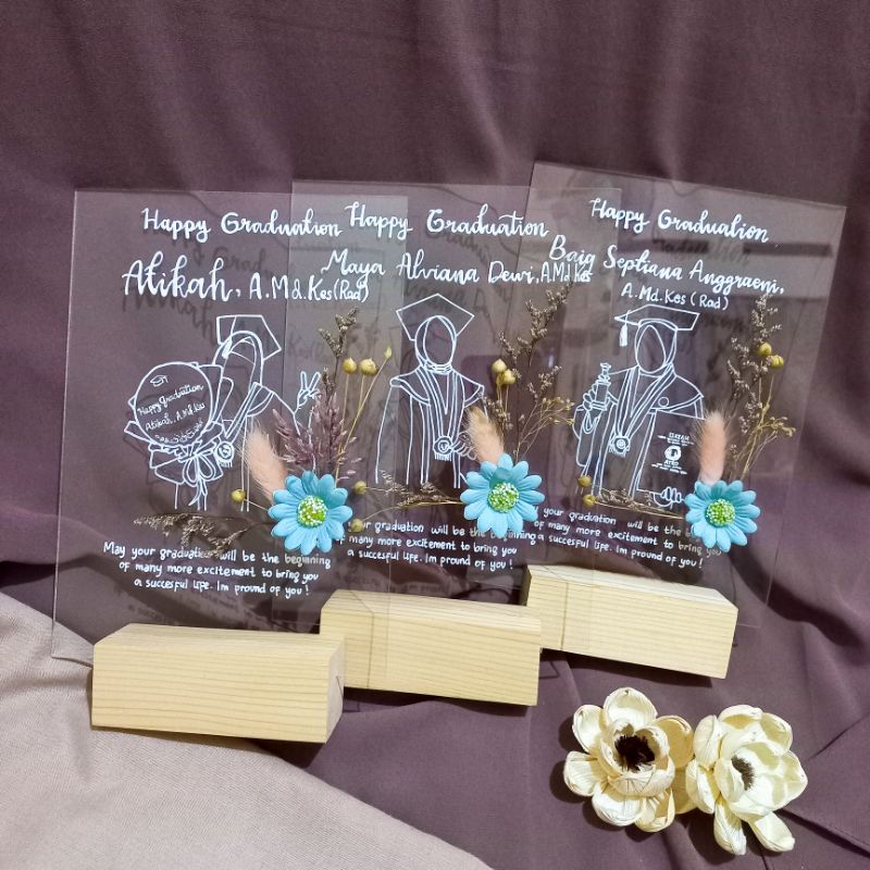 Akrilik hadiah wisuda/Bunga Biru