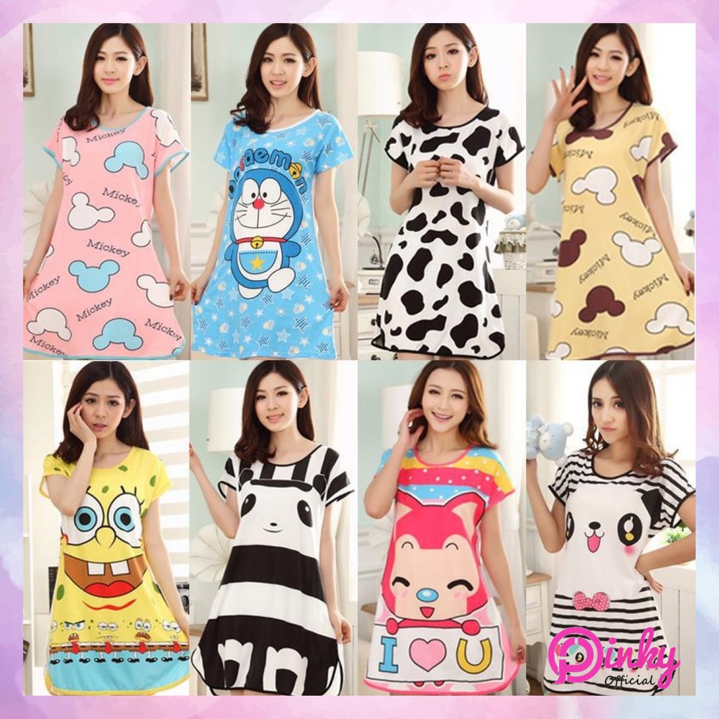 ?Pinky?Pakaian Wanita Baju Tidur Wanita Import Daster Motif Kartun Longgar Korea Fit to XXL 4016