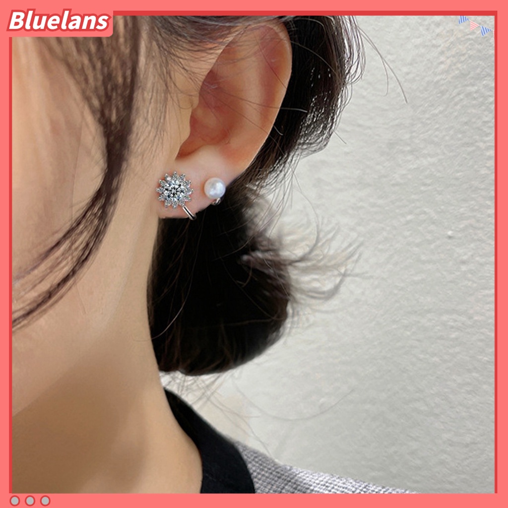 1 Pasang Anting Klip Bentuk Bunga Matahari Bahan Cubic Zirconia Untuk Perhiasan