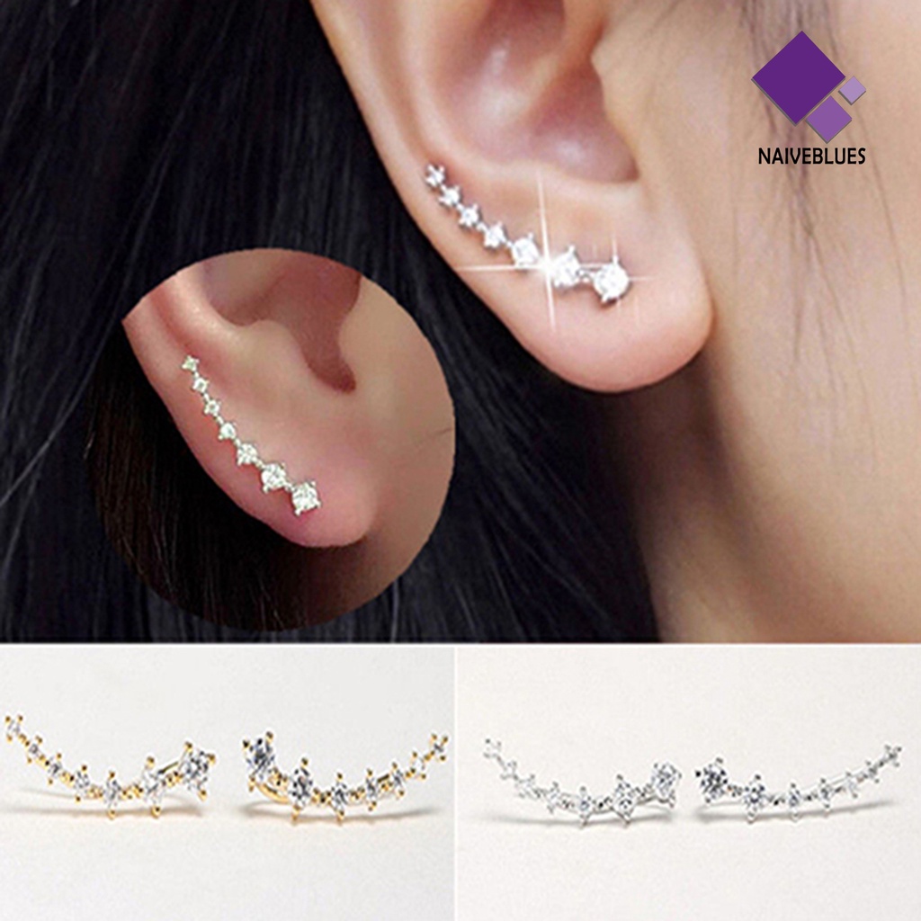 Anting Stud Klip Hook Berlian Imitasi Untuk Wanita