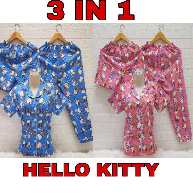 Dtree . baju tidur piyama 3in1  .piyama 3in1 dewasa / piyama dewasa cp 3in1 karakter NY7