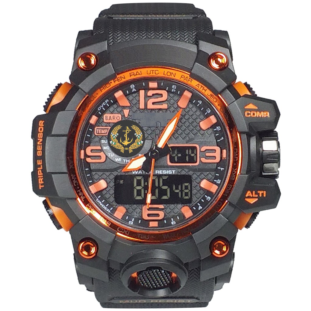 (Istimewa Bossque) Jam LOGO TNI-AL Double Time List Orens (Exclusive)