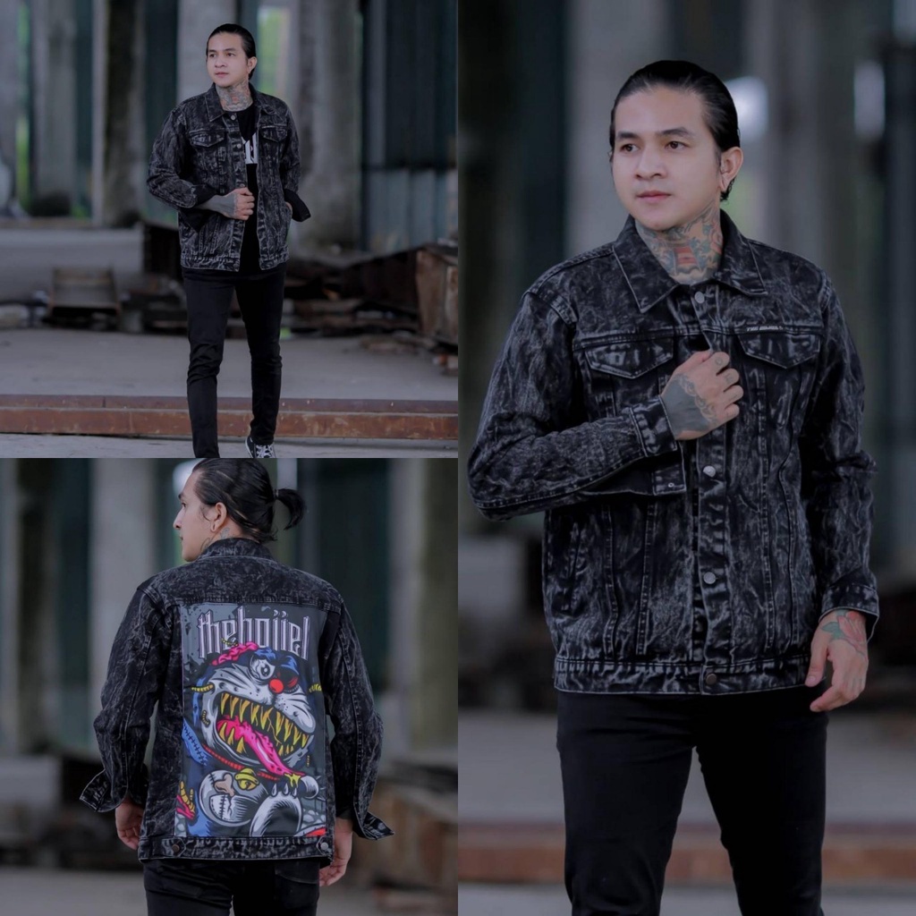 Jaket Jeans Printing / Jaket Sandwash The Bojiel / Jaket Gambar Belakang / Jaket Jeans Pria Terbaru