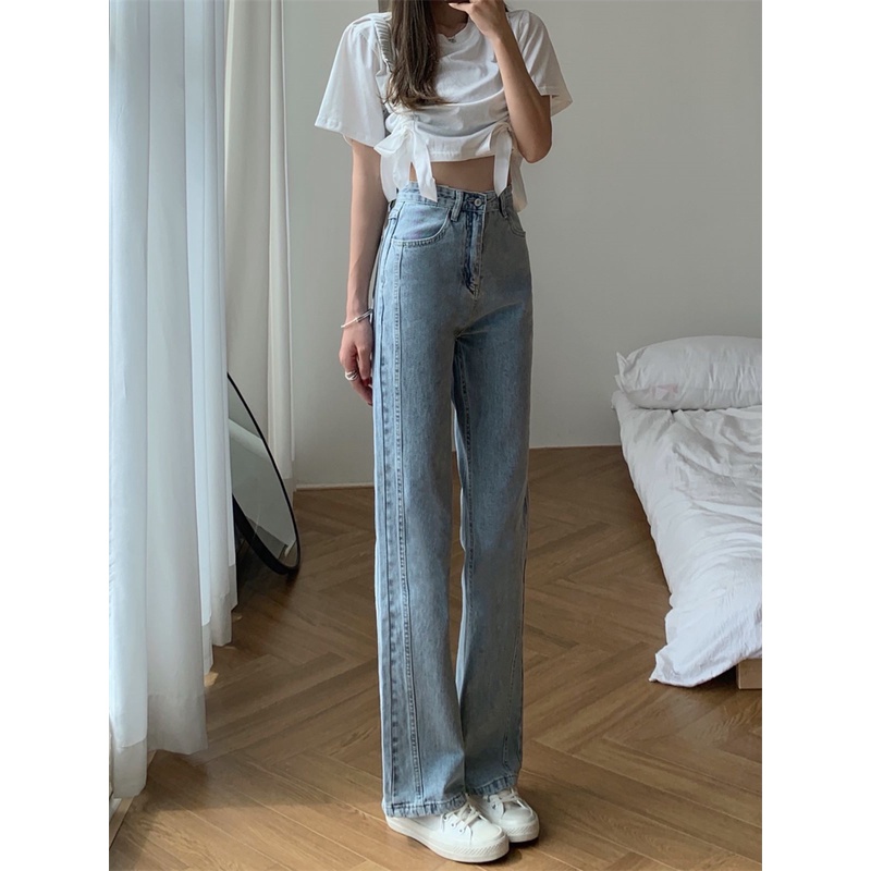 Korean style straight leg  loose light blue jeans