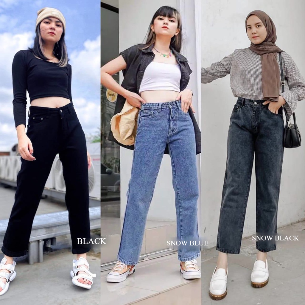 HARGA PROMO!! CELANA BOYFRIEND SNOW BLUE / BLACK ACID CEWEK WANITA CELANA HIGHWAIST SNOW WANITA CEWEK BISA COD BOYFRIEND JEANS WANITA KEKINIAN CELANA JEANS WANITA