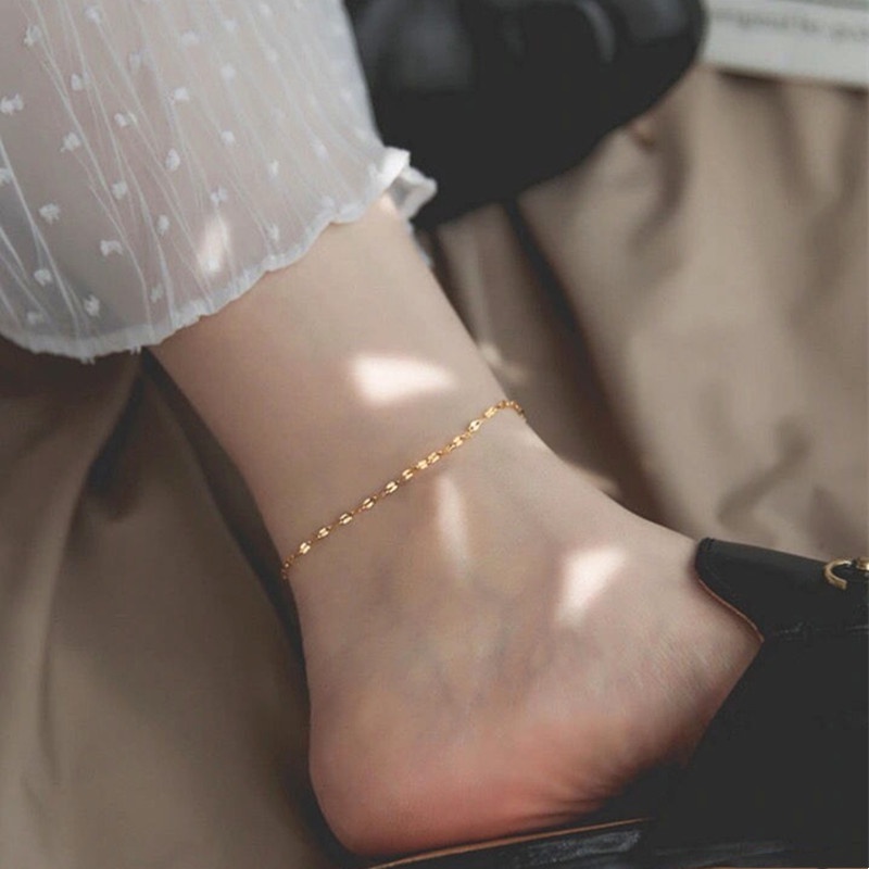 Gelang Kaki Titanium Anti Karat Riak Air Lapis Emas 18k Minimalis Korea Aksesoris Wanita