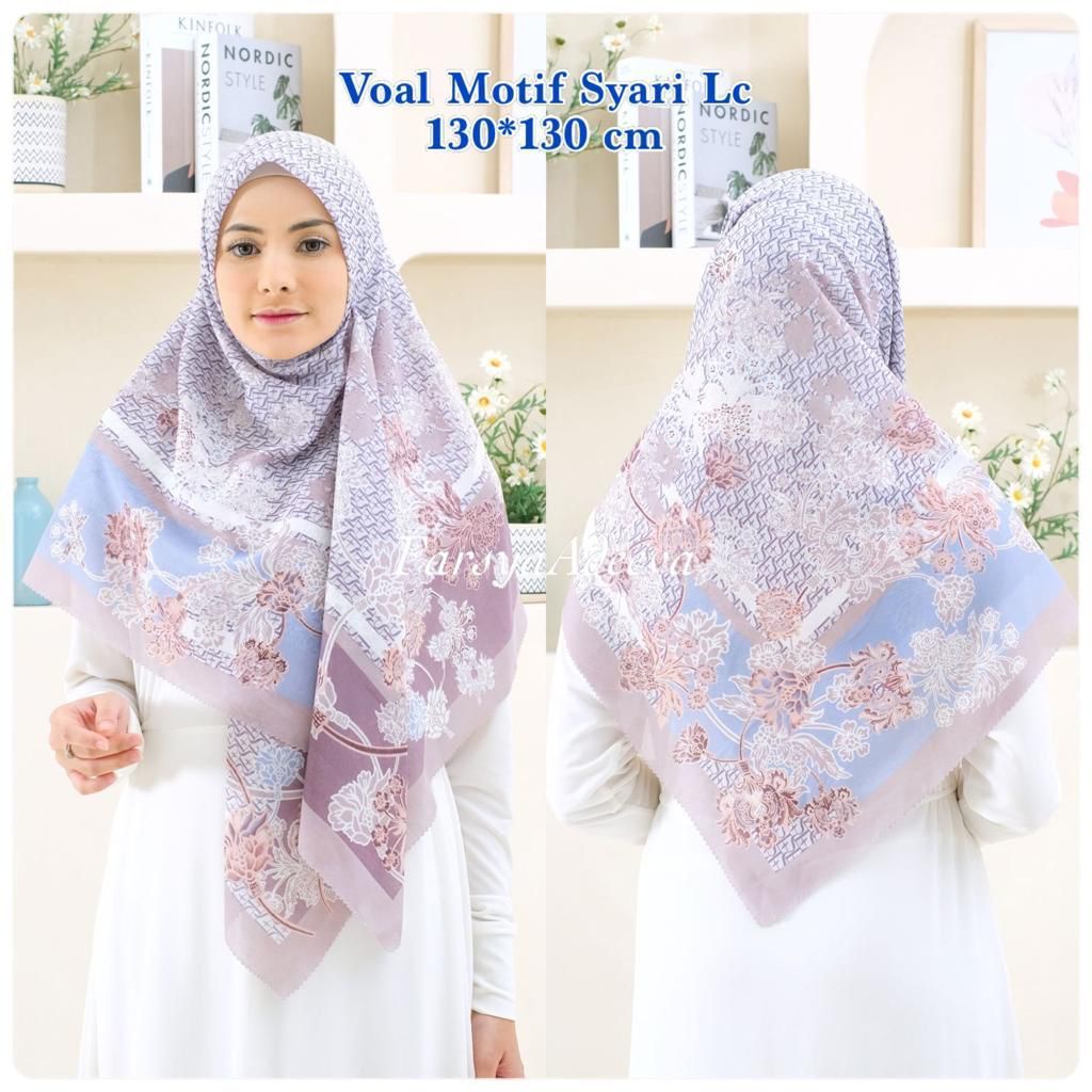 SERAGAM | New Hijab | 130 x 130 |Jilbab Segi Empat Syari Motif LC | Farsya Adeeva Voal Motif Syari L