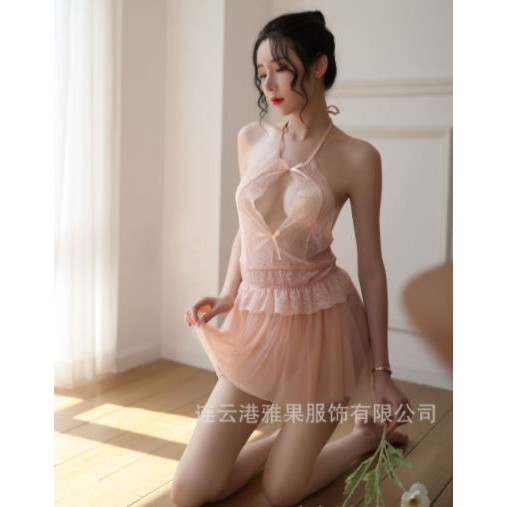 SL-24  Longnight Sexy Lingerie Baju Tidur Dress Transparan Brukat PINK