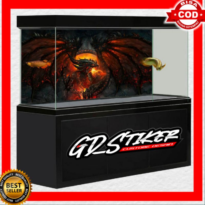 STICKER AQUARIUM / BACKGROUND AQUARIUM / WALLPAPER AQUARIUM NAGA DRAGON FIRE BISA CUSTOM / REQUEST