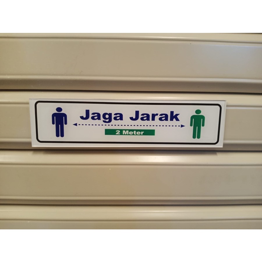 sign stiker JAGA JARAK 2 Meter / sticker rambu jaga jarak 30x10cm putih