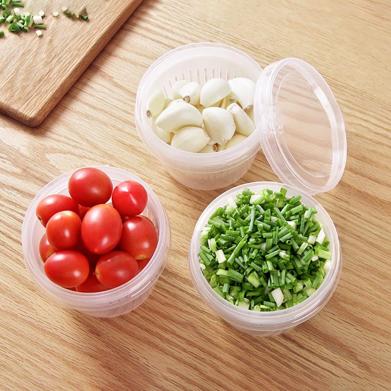 Toples Tiris Bawang Sayur Bulat Transparan / Mangkok Saringan Penyimpanan Serbaguna - HW030