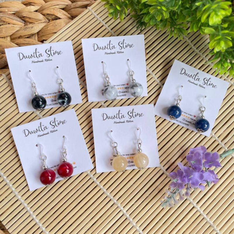 HANDMADE ANTING ANAK/DEWASA KAITAN PLASTIK MOTIF MUTIARA MARMER 12mm