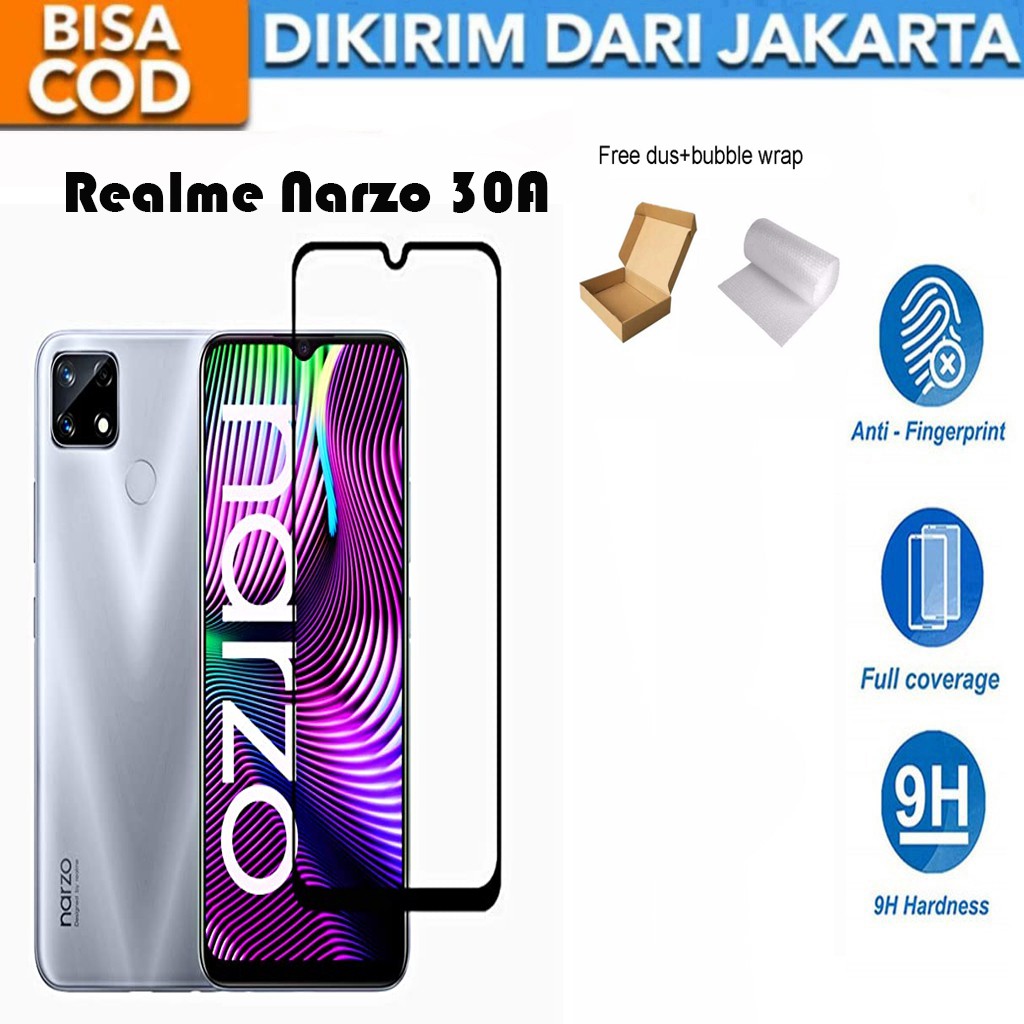 Tempered Glass Realme Narzo 30A Full Cover / Full Screen Protector Anti Gores