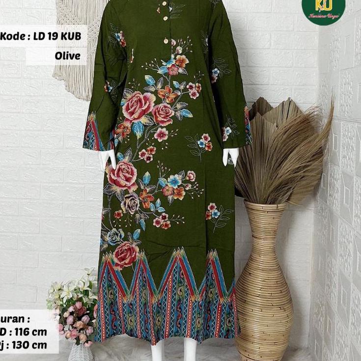 Miliki LONGDRESS KUB 20 LENGAN PANJANG KENCANA UNGU LEBEL BIRU DASTER BATIK ASLI KENCANA UNGU ,.