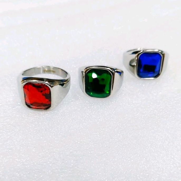 Cincin Titanium Permata Ruby green blue fashion pria