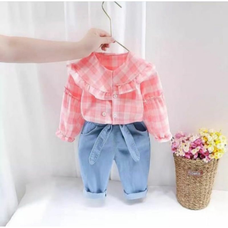 Stelan Pinky RESTOCK anak import perempuan soft jeans/stelan anak cewe celana jeans