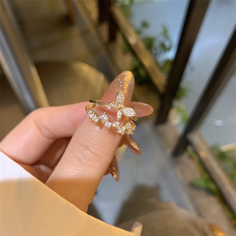 Cincin Model Terbuka Adjustable Desain Butterfly Gaya Korea