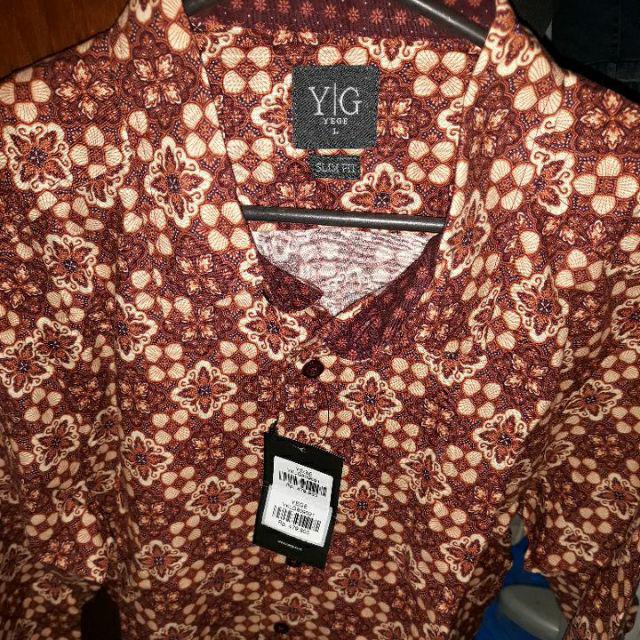 Yege Kemeja Batik Pria Printing Cokelat 9091 Lengan Panjang