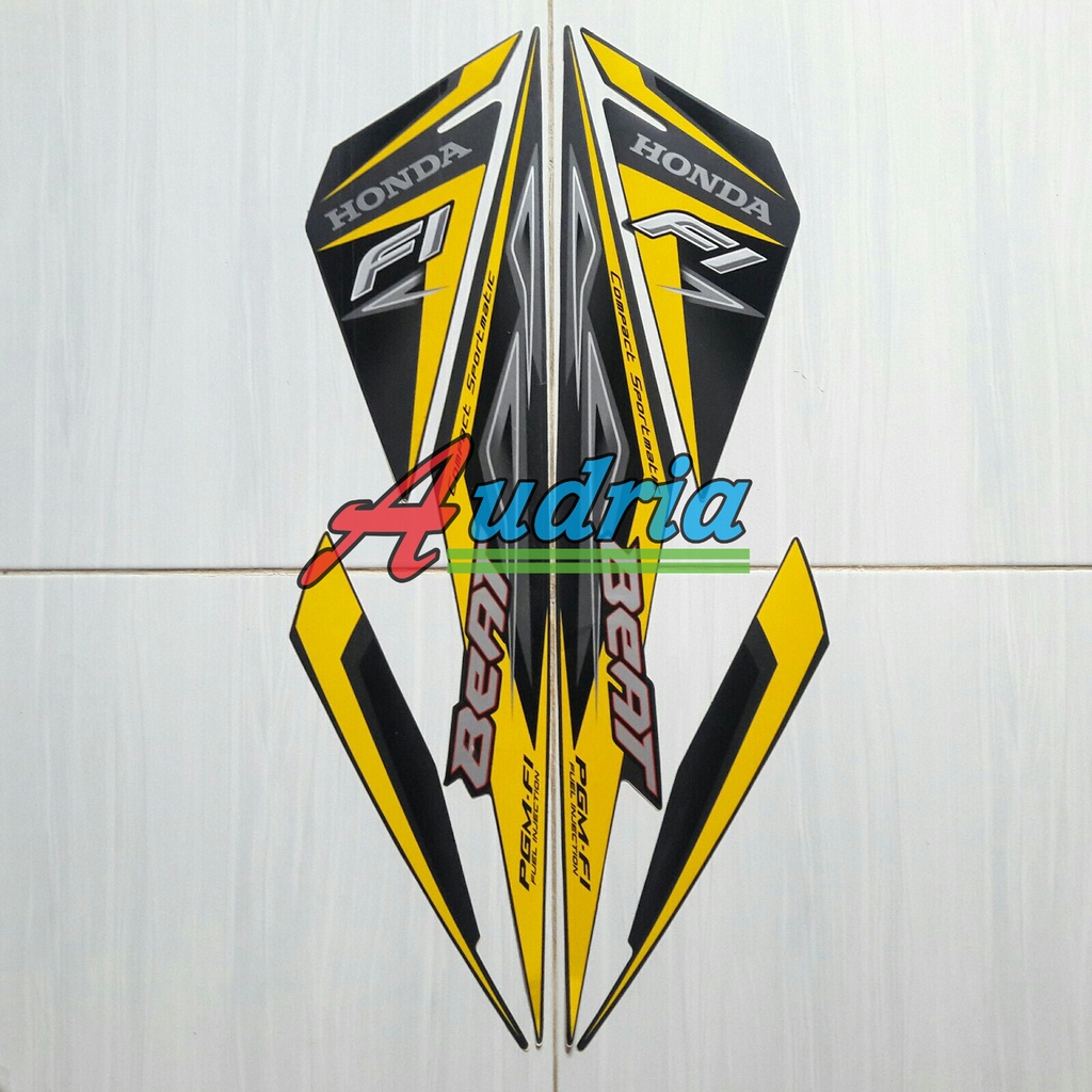 Stiker Striping Motor Honda Beat FI 2013 Full Hitam-Kuning