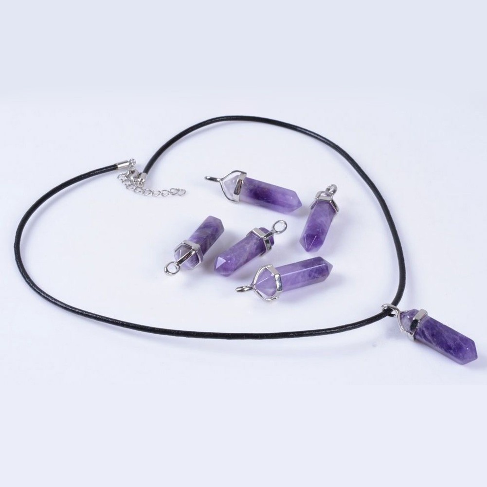 Unisex Retro Faux Kulit Chakra Reiki Penyembuhan Quartz Choker Kalung