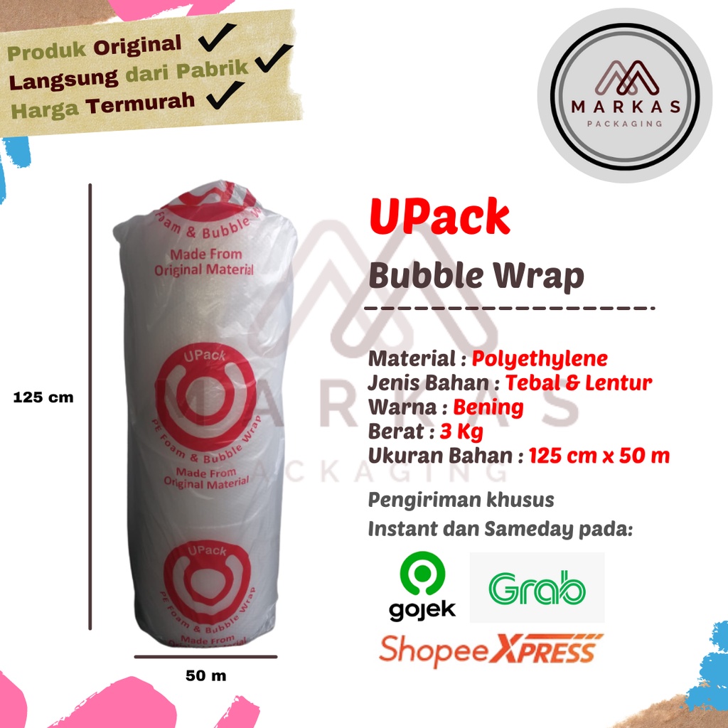 

Bubble Wrap Bening Ukuran 3 Kg Upack Murah Premium Quality 125 CM x 50 M / Plastik Bubble Wrap Packing Online