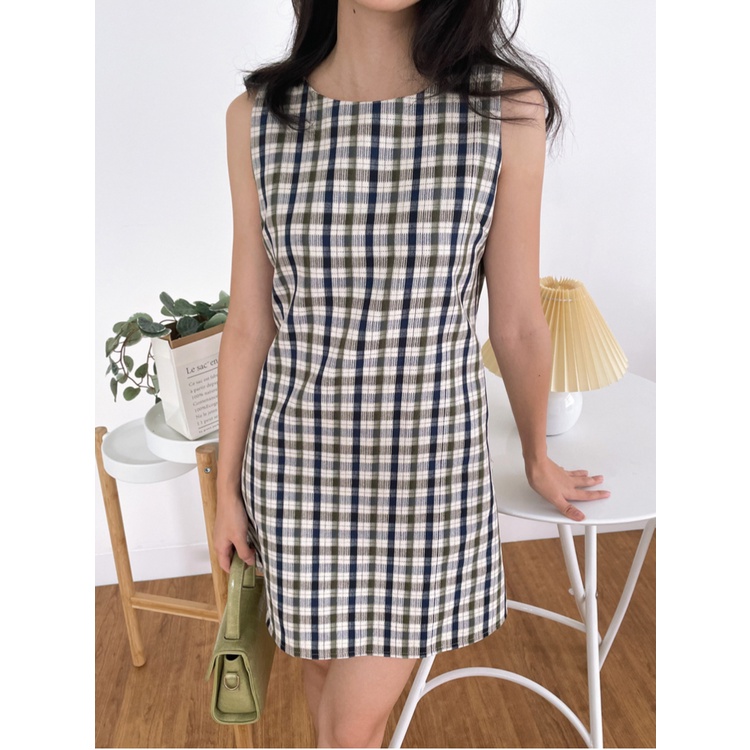 Kadaka D-0197 Mini Plaid Dress Korean Style