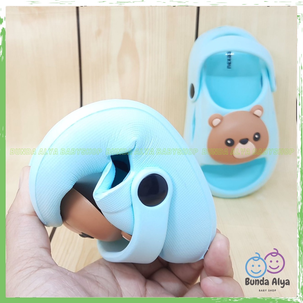 Sandal Anak Laki Laki Usia 4 5 6 Tahun BEAR BIRU Karet Anti Licin - Sendal Anak Cowok Model Tali Belakang Motif Kartun Lucu Karet Anti Licin Size 18-29