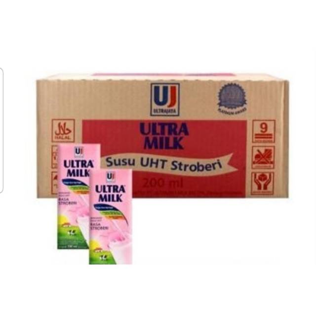 

Susu ultra milk rasa sroberi 200 ml isi 24 pcs