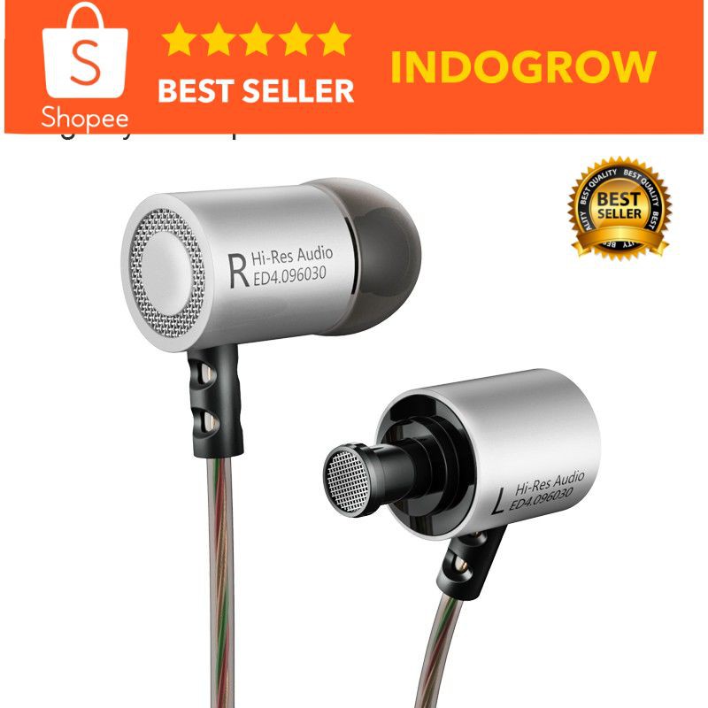Knowledge Zenith HiFi Metal In-ear Earphones Heavy Bass 9.6mm Driver with Mic - KZ-ED4 indogrow