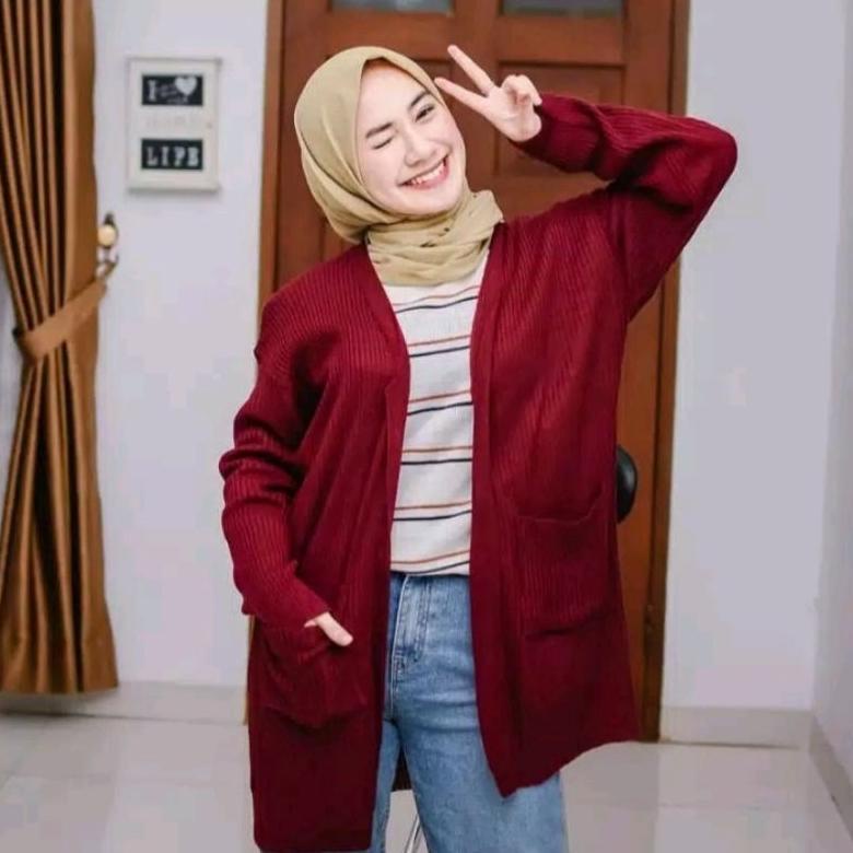 Cardigan Wanita Rajut Belle Panjang Sweater Rajut Best Seller