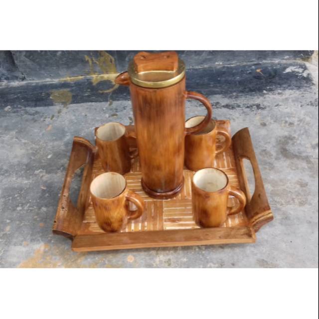 Set gelas poci bambu handmade