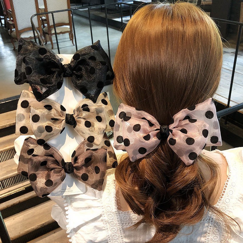 Jepit Rambut Model Pita Bahan Sifon Motif Polkadot Untuk Wanita/Jepit Rambut Pita Polkadot GayaKorea