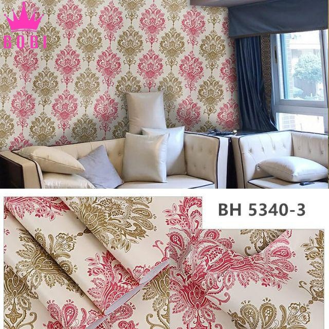 Wallpaper Dinding Sticker Motif Batik Cream Merah 5340-3 Ukuran ±9mx45cm