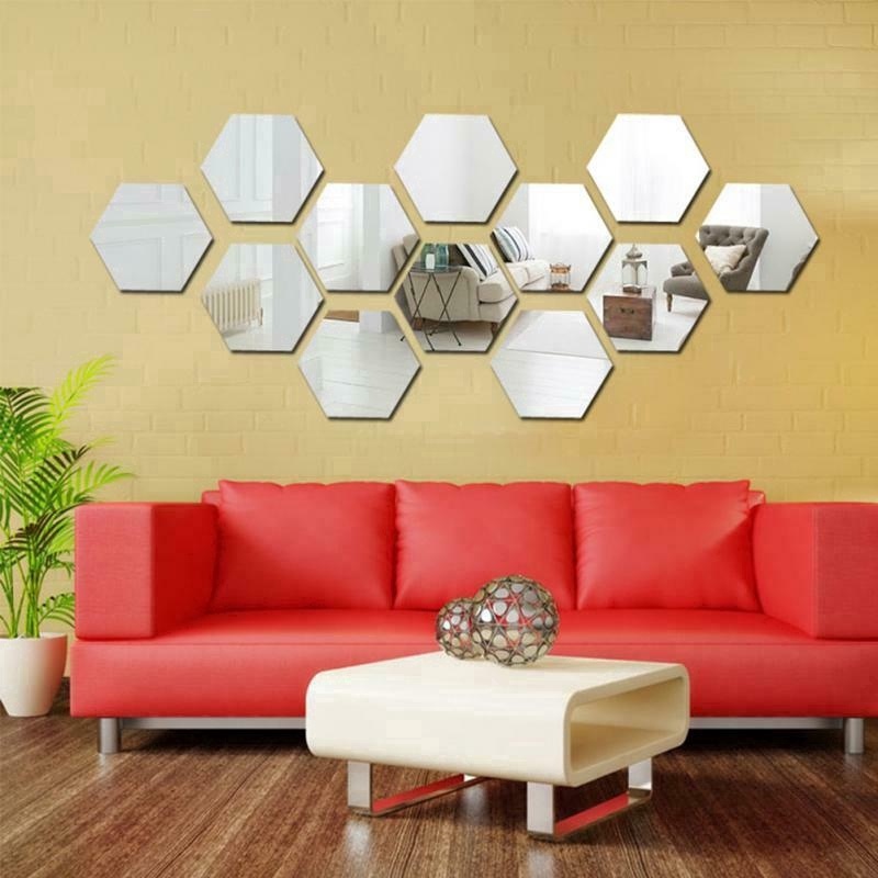 [Grosir] Removable Acrylic 3D Mirror Hexagon Stiker Dinding DIY Ruang Tamu Seni Kerajinan Dekorasi Vinyl Decal Perekat Diri Dekorasi Rumah