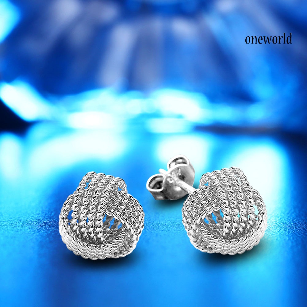 OW# Fashion Women Round Ball Woven Twisted Rope Love Knot Stud Earrings Jewelry Gift