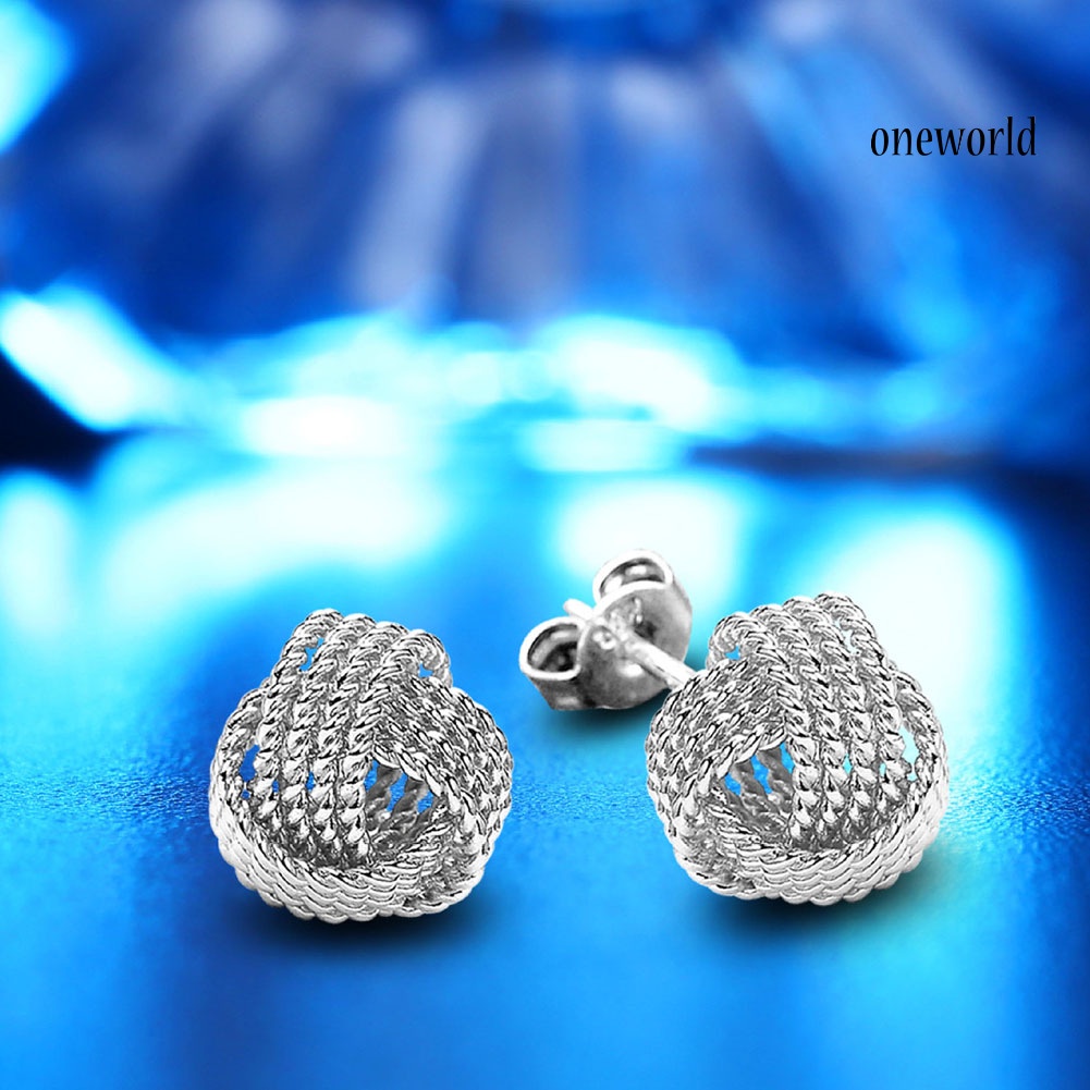 OW# Fashion Women Round Ball Woven Twisted Rope Love Knot Stud Earrings Jewelry Gift