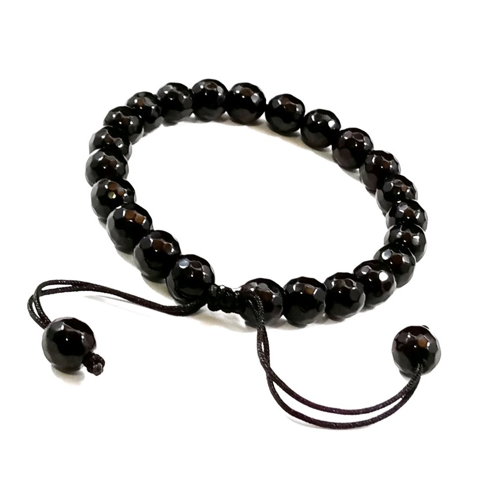 Gelang Tangan Batu Black Onix Cutting Diameter 8mm Model Tali Serut Shambala Beda Dari Yang Lain