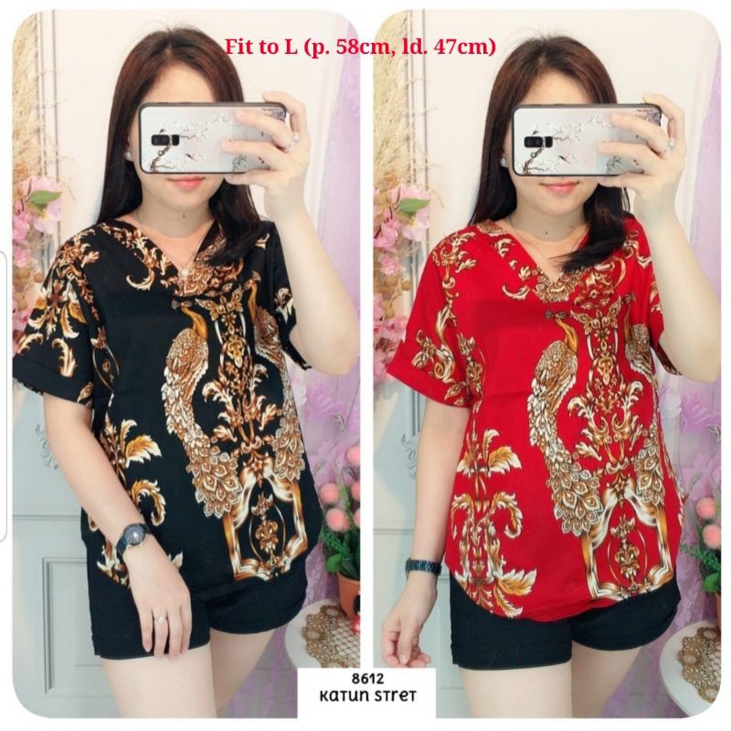 LE1051 - Atasan / Blouse  Merah Imlek Motif Merak
