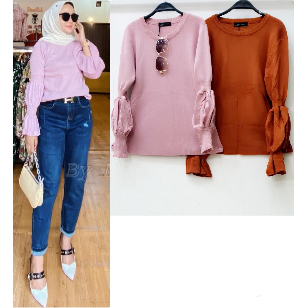 ATASAN RAJUT IMPORT TANGAN BALON TAG LABEL ZARA // TOP DEVINA IMPORT