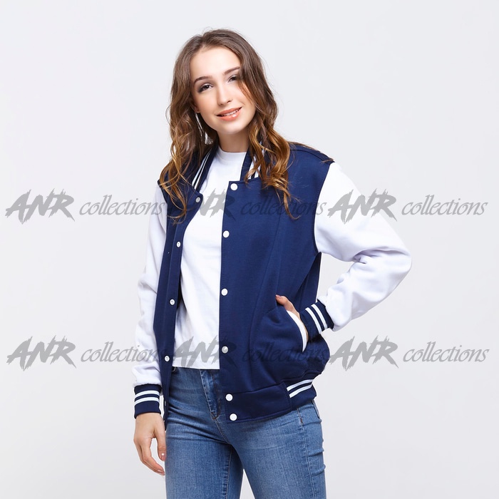 Jaket Baseball Milea Dilan Varsity Kancing Wanita Bahan Fleece