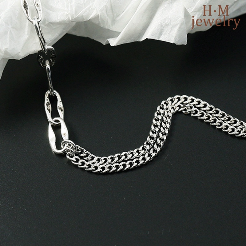 Kalung Rantai Sterling Silver 925 Model Asimetris Gaya Retro Untuk Wanita