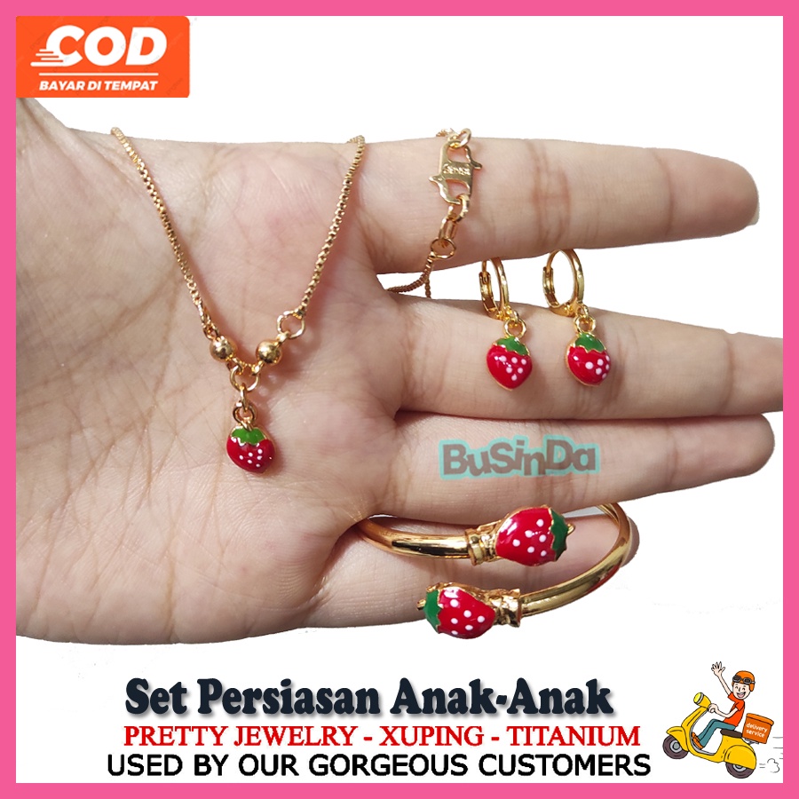 Kalung/Gelang/Anting 1 Set Perhiasan Xuping Strawberry Anak-anak