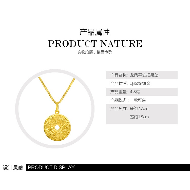 Kalung Liontin 3D Gold plated Emas Asli Kadar 375 Desain Naga Phoenix Chengxiang Untuk Pria Dan Wanita